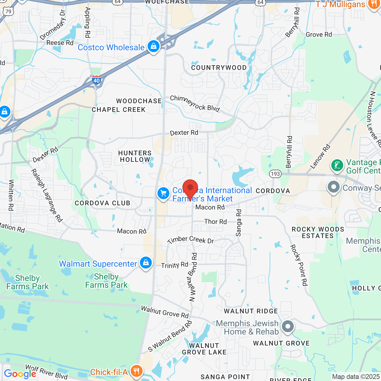 Google map image of our location in 8333 Cordova Rd Cordova, TN